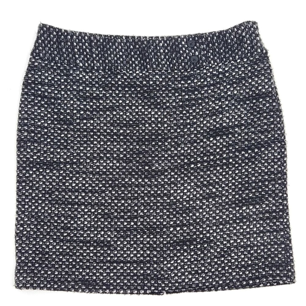 Ann Taylor Black, Grey and White Tweed w/ Button Accents Skirt 12 Petite